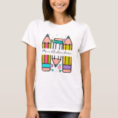 カラフルな先生の名前の鉛筆のキャラクターTシャツ Tシャツ (正面)