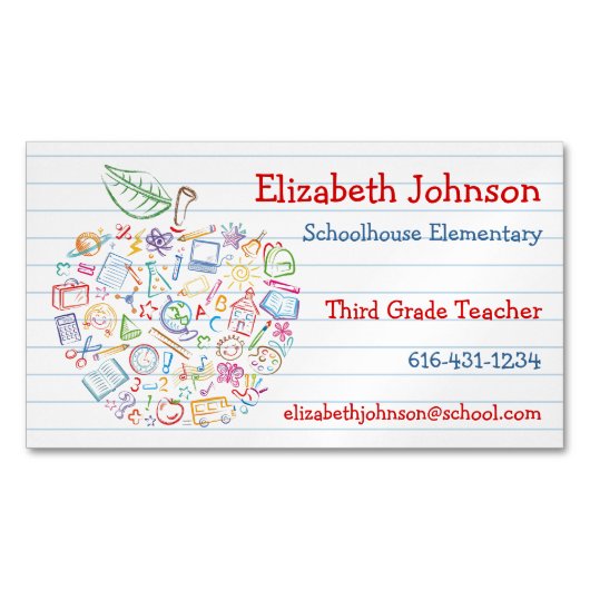 カラフルな先生のAppleの名刺の磁石 マグネット名刺 (正面)