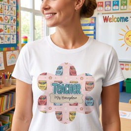 カラフルな先生 学校のクレヨンパターン Tシャツ