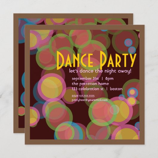 カラフルな円のディスコライトダンスのパーティの招待状 招待状 (正面/裏面)