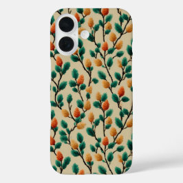 カラフルな冬の松ぼっくりと枝 iPhone 16ケース