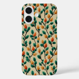 カラフルな冬の松ぼっくりと枝 iPhone 16ケース