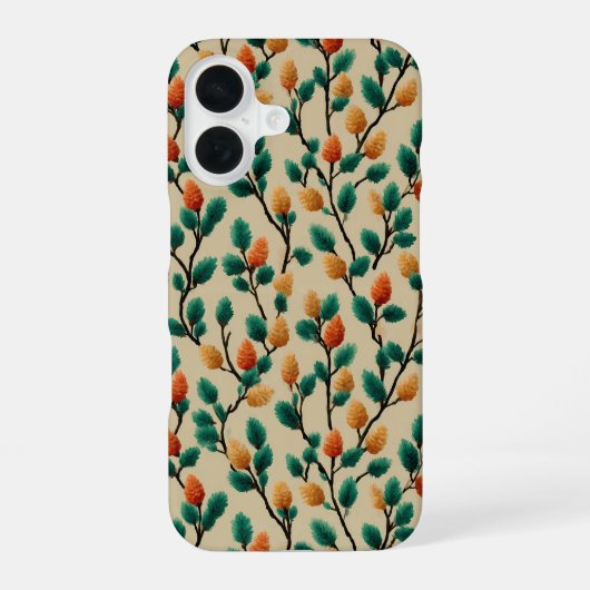 カラフルな冬の松ぼっくりと枝 iPhone 16ケース (裏面)