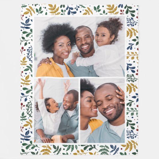 カラフルな冬の植物の3枚の写真の組み合わせ フリースブランケット (正面)