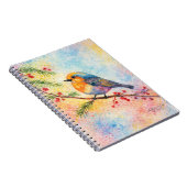カラフルな冬の鳴き鳥の実のなる枝の水彩画 ノートブック (右側)