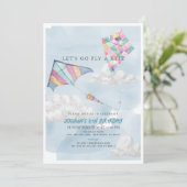 カラフルな凧と青空の水彩誕生日 招待状 (スタンド正面)