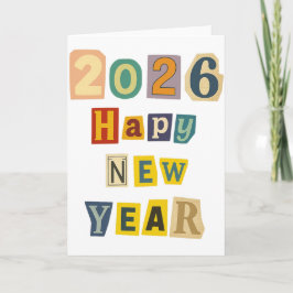カラフルな切り抜き「2026 ハッピーニューイヤー」コラージュ 招待状