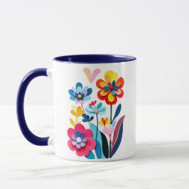 カラフルな切り絵の花の抽象画 マグカップ