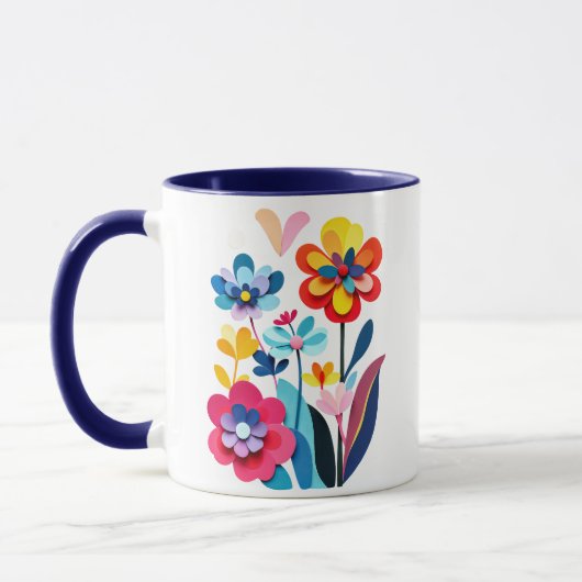 カラフルな切り絵の花の抽象画 マグカップ (左)