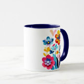 カラフルな切り絵の花の抽象画 マグカップ (正面右)