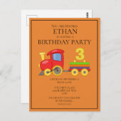 カラフルな列車のオレンジ色の子供の3歳の誕生日 ポストカード (正面/裏面)