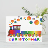 カラフルな列車の誕生日パーティー 招待状 (スタンド正面)
