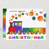 カラフルな列車の誕生日パーティー 招待状 (正面/裏面)