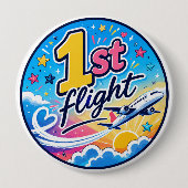 カラフルな初フライト飛行機のお土産 缶バッジ (正面)
