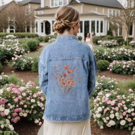 カラフルな刺繍の野生の花束 デニムジャケット
