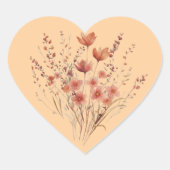 カラフルな刺繍の野生の花束 ハートシール (正面)