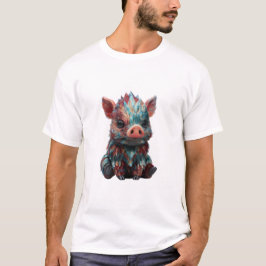 カラフルな剛毛の猪の子豚の肖像画 メンズ Tシャツ
