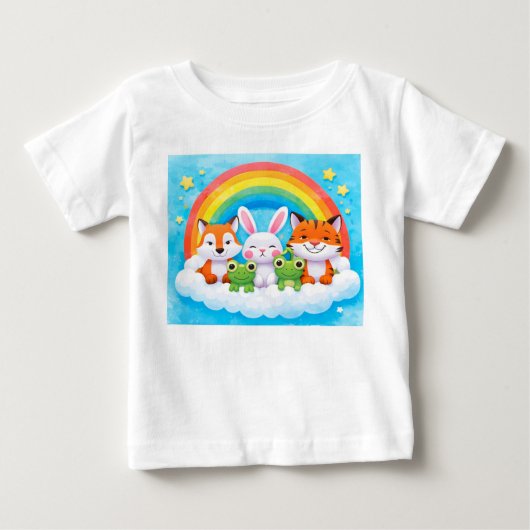 カラフルな動物のイラスト ベビーTシャツ (正面)