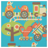 カラフルな動物の列車の生地 ファブリック (クローズアップ)