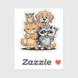 カラフルな動物の友達チームのイラスト シール