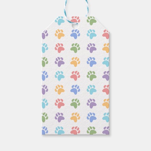カラフルな動物の足跡パターン To と From ギフトタグ (正面)
