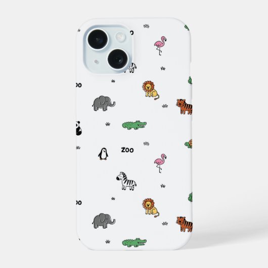 カラフルな動物園の楽しみ iPhone 15ケース (裏面)