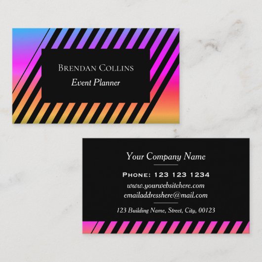 カラフルな動的ストライプのなモダン 名刺 (正面/裏面)
