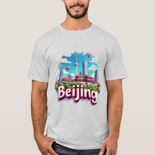 カラフルな北京の街のスカイライン Tシャツ (正面)