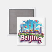 カラフルな北京市のスカイライン マグネット (正面/裏面)