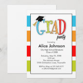 カラフルな卒業パーティー招待状 招待状 (正面/裏面)