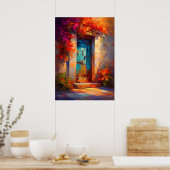 カラフルな印象派の地中海のドアの絵 ポスター (キッチン)