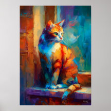 カラフルな印象派の猫の動物絵画