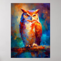カラフルな印象派フクロウの野生動物の絵画