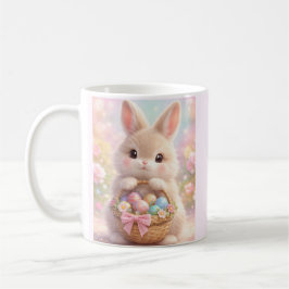 カラフルな卵のバスケットを持つかわいいイースターバニー コーヒーマグカップ