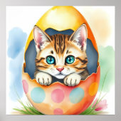 カラフルな卵の中の愛らしいイースター子猫 ポスター (正面)