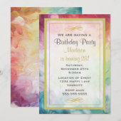 カラフルな厚塗りの抽象的な誕生日パーティー 招待状 (正面/裏面)
