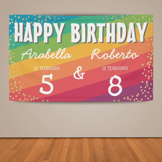 カラフルな双子の誕生日パーティー 横断幕