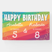 カラフルな双子の誕生日パーティー 横断幕 (横)