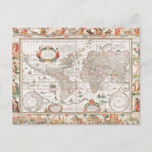 カラフルな古代世界地図 ポストカード