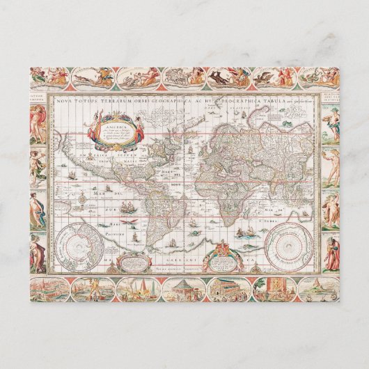 カラフルな古代世界地図 ポストカード (正面)