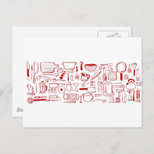 カラフルな台所パターン ポストカード (正面/裏面)