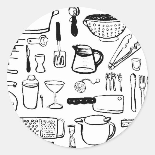 カラフルな台所パターン ラウンドシール (正面)