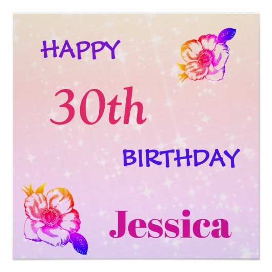 カラフルな名入れ Happy 30th Birthday ポスター (正面)