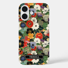 カラフルな和風花柄モノグラム iPhone 16ケース