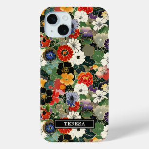 カラフルな和風花柄モノグラム iPhone 15 MINIケース