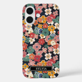 カラフルな和風花柄モノグラム iPhone 16ケース
