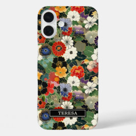 カラフルな和風花柄モノグラム iPhone 16 PLUSケース