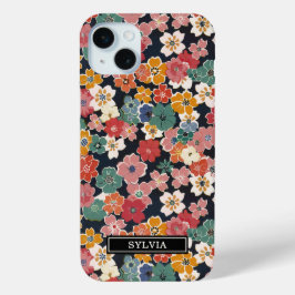 カラフルな和風花柄モノグラム iPhone 15 MINIケース