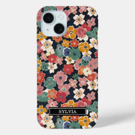 カラフルな和風花柄モノグラム iPhone 15ケース