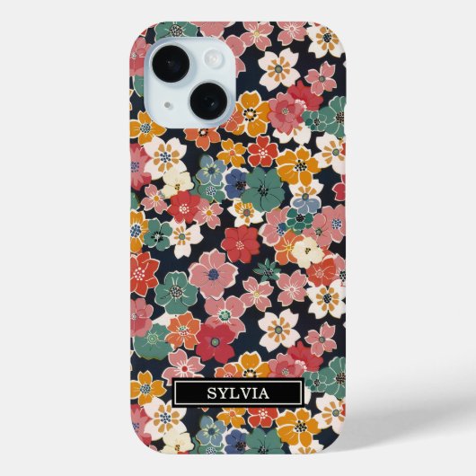 カラフルな和風花柄モノグラム Case-Mate iPhoneケース (裏面)